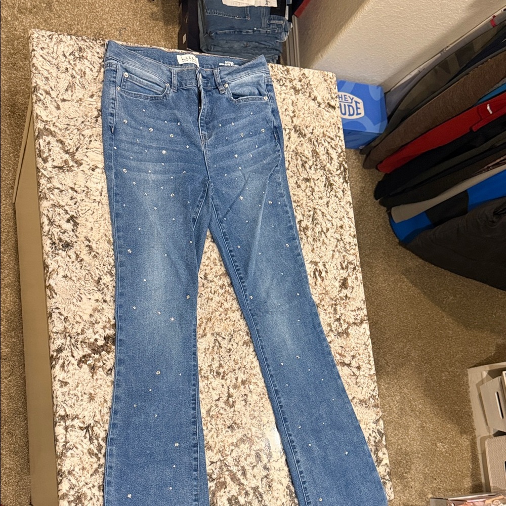 Nicole Miller Blue Flare Jeans with Silver Accents